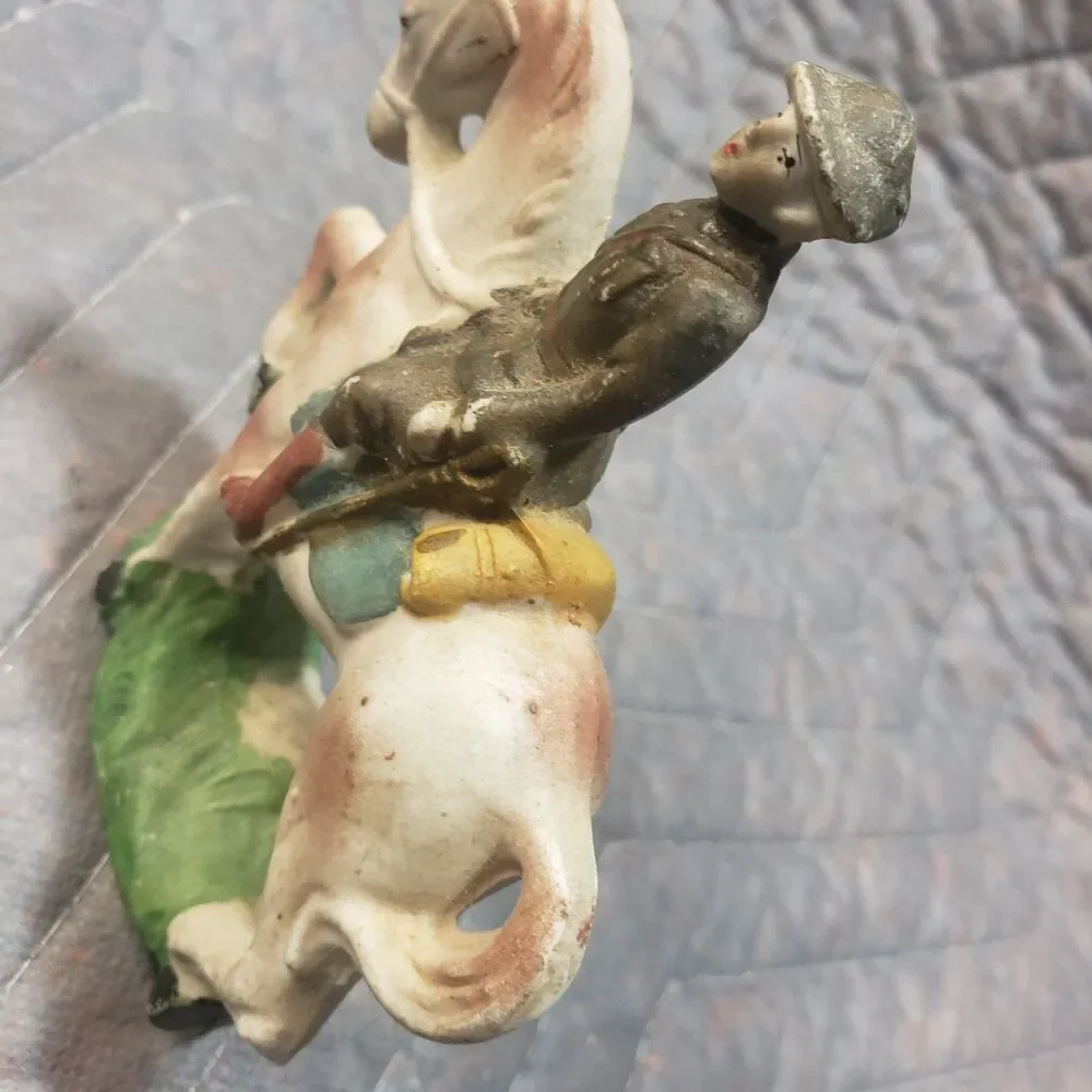 Vintage Made in Japan Bisque Cavalry Soldier Horse Figurine Military Decor 3.5